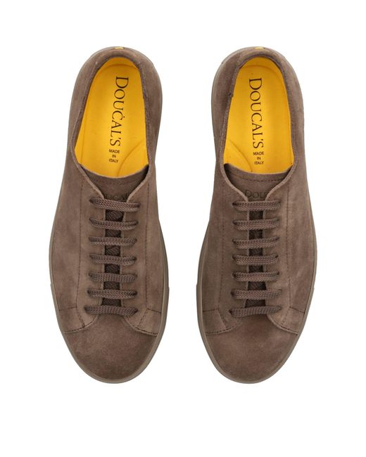 Doucal's Brown Suede Wash Sneakers for men