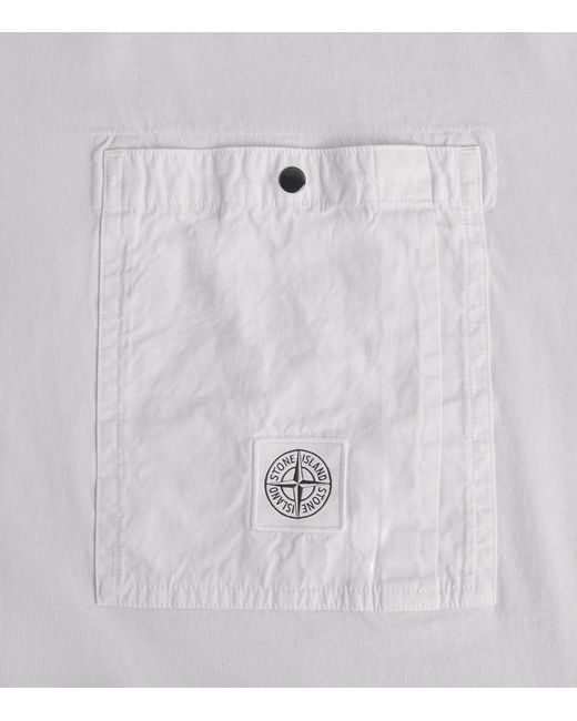 Stone Island White Cotton Logo-Pocket T-Shirt