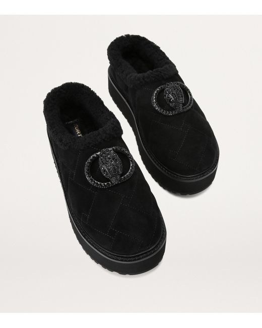 Kurt Geiger Black Suede Chelsea Flatform Slippers