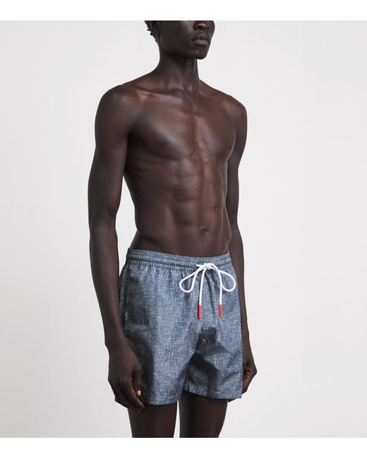 Isaia Blue Printed Swim Shorts for men