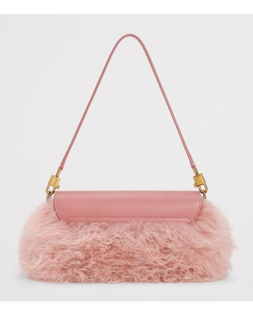 Dolce & Gabbana Pink Shearling-Trim Marlene Shoulder Bag