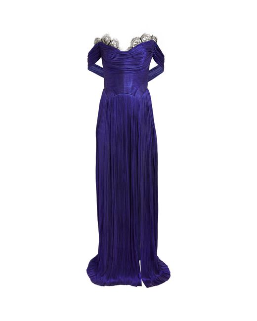Maria Lucia Hohan Blue Silk Off-the-shoulder Tasia Gown