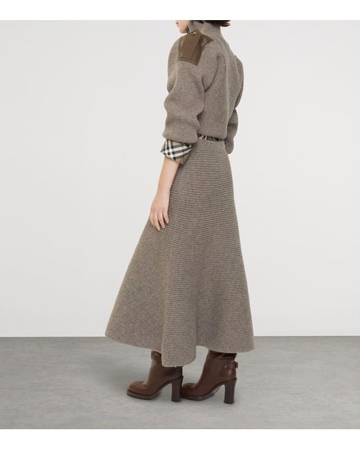 Burberry Gray Wool-Blend Rib-Knit Midi Skirt