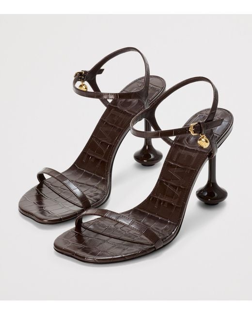 Loewe Metallic Leather Croc-Effect Toy Heeled Sandals 90