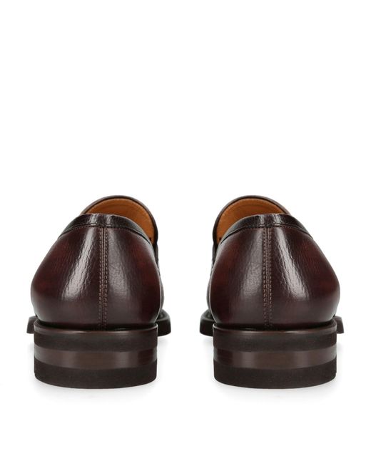 Magnanni Shoes Brown Leather Pebble-textured Penny Loafers for men