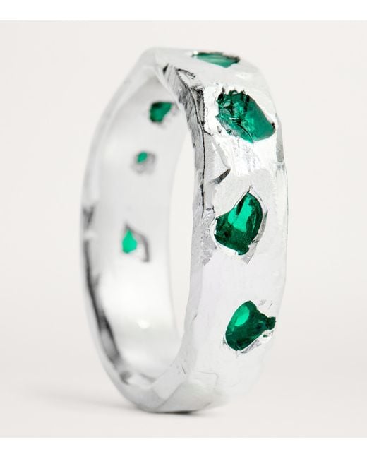 The Ouze Green Sterling And Emerald Ring for men