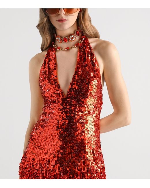 Dolce & Gabbana Red Sequinned Mini Dress