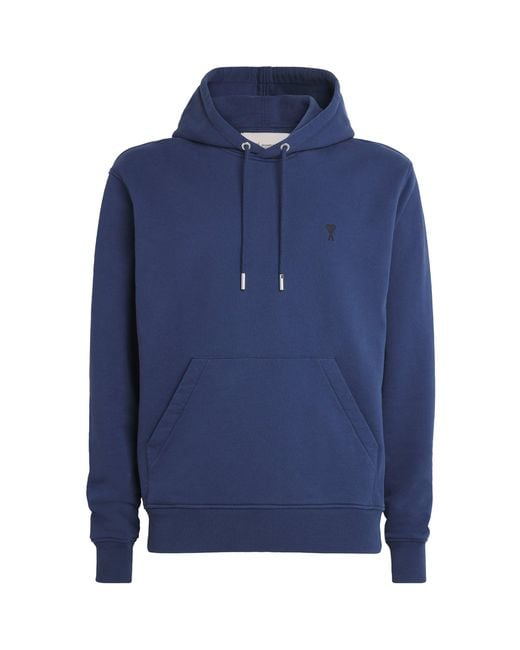 AMI Blue Cotton Ami De Coeur Hoodie for men