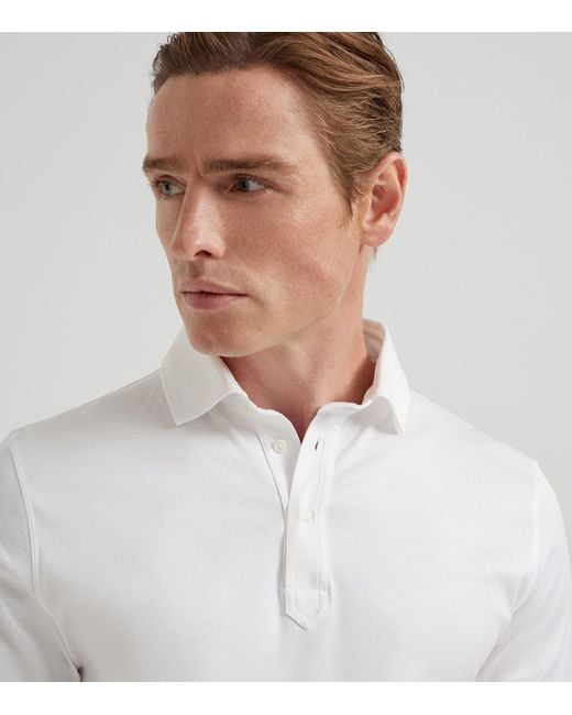 Brunello Cucinelli White Cotton-Jersey Polo Shirt for men