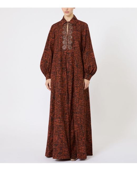 Max Mara Brown Cotton Printed Kaftan Maxi Dress