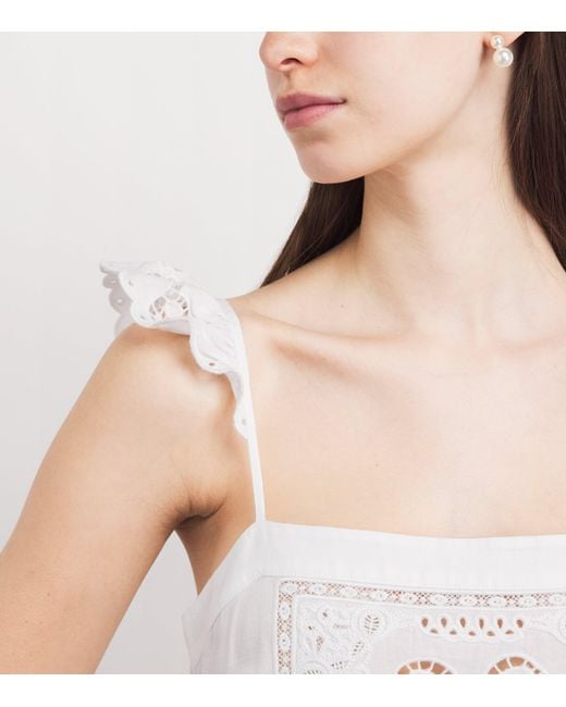 Self-Portrait White Linen-Cotton Embroidered Mini Dress
