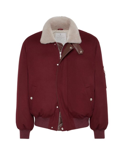 Brunello Cucinelli Red Wool Down-Filled Bomber Jacket for men