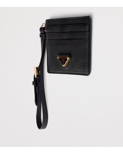 Prada Black Leather Triangle Card Holder