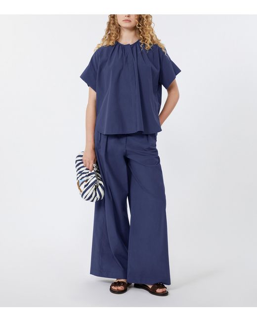Weekend by Maxmara Blue Grain De Poudre Pleated Trousers