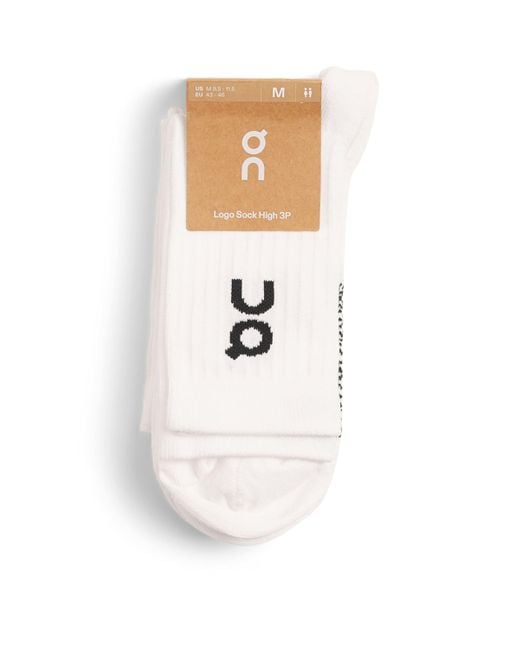 On Shoes White Cott-Blend Logo High Socks for men