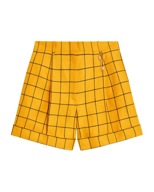 Schiaparelli Yellow Linen Low-Rise Key Shorts