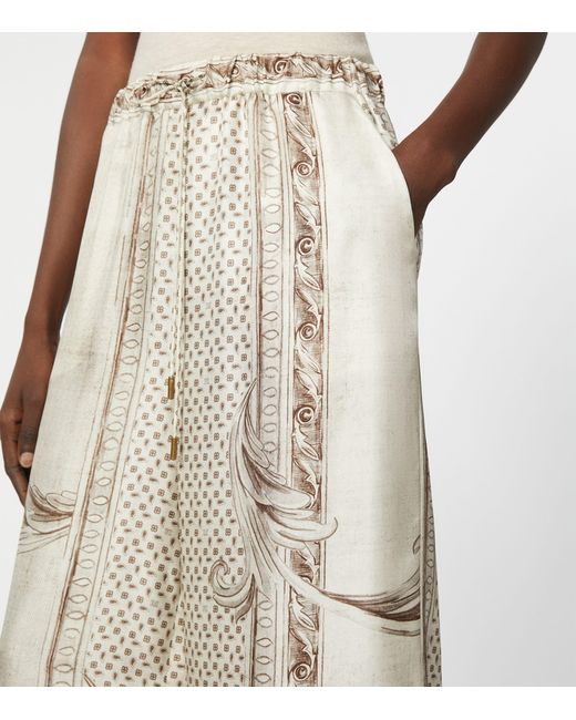 Max Mara Natural Silk Printed Wide-Leg Trousers