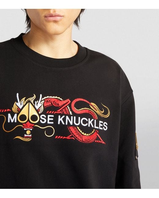 Moose Knuckles Black Embroidered Dragon Sweatshirt for men