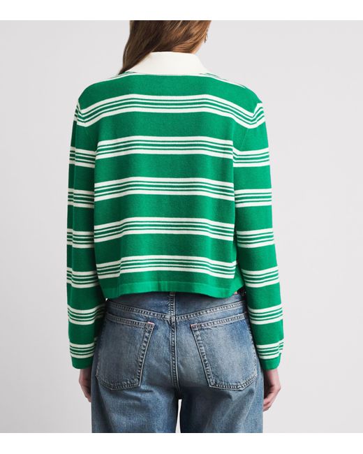 Maje Green Cotton-Blend Stripe Polo Sweater