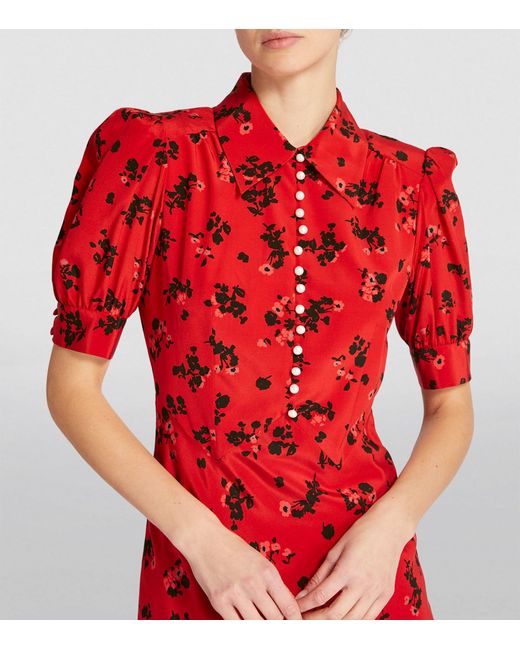 Alessandra Rich Red Silk Floral Maxi Dress