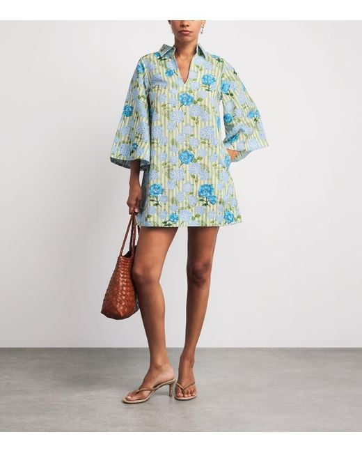 VERANDAH Blue Embellished Hydrangea Mini Tunic Dress