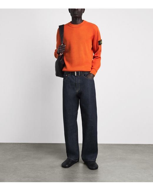 Stone Island Orange Ribbed Compass Patch Sweatshirt for men