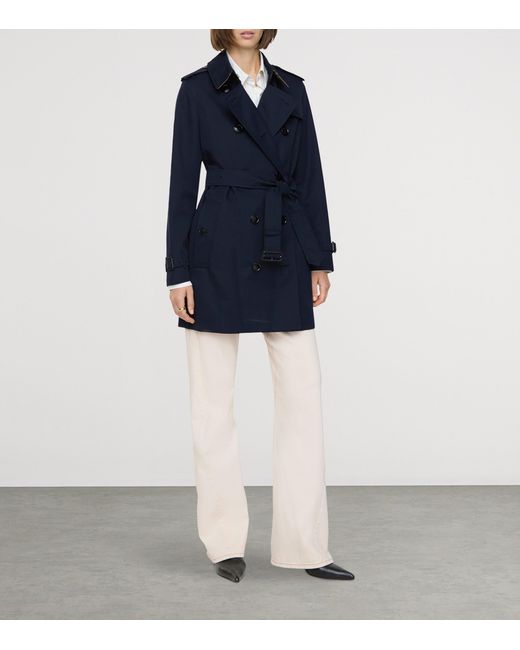 Burberry Blue Gabardine Kensington Heritage Trench Coat