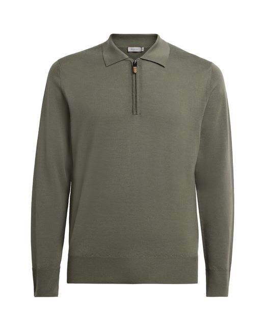 Canali Green Wool Quarter-Zip Polo Sweater for men