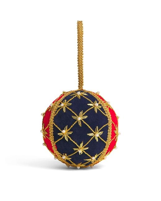 Harrods Blue Velvet Embroidered-Star Bauble