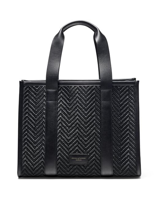 Aspinal Black Raffia Henley Tote Bag