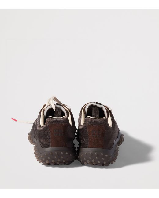 Miu Miu Brown Technical Fabric & Suede Bubble Sneakers