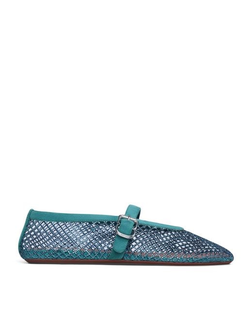 Alaïa Blue Mesh Embellished Ballet Flats