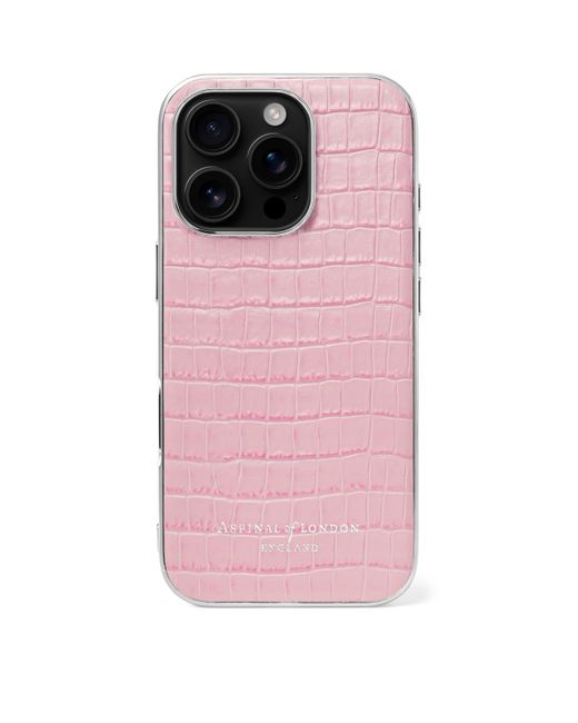Aspinal Pink Croc-Embossed Leather Iphone 16 Pro Case