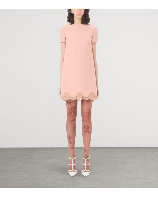 Valentino Pink Wool-Silk Lace-Trim Mini Dress