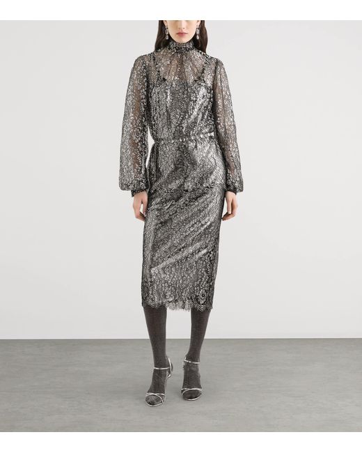 Dolce & Gabbana Gray Embroidered Floral Maxi Skirt
