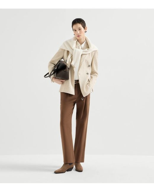 Brunello Cucinelli Brown Stretch-Cotton Pleated Trousers