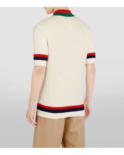 Gucci White Cotton-knit Polo Shirt for men