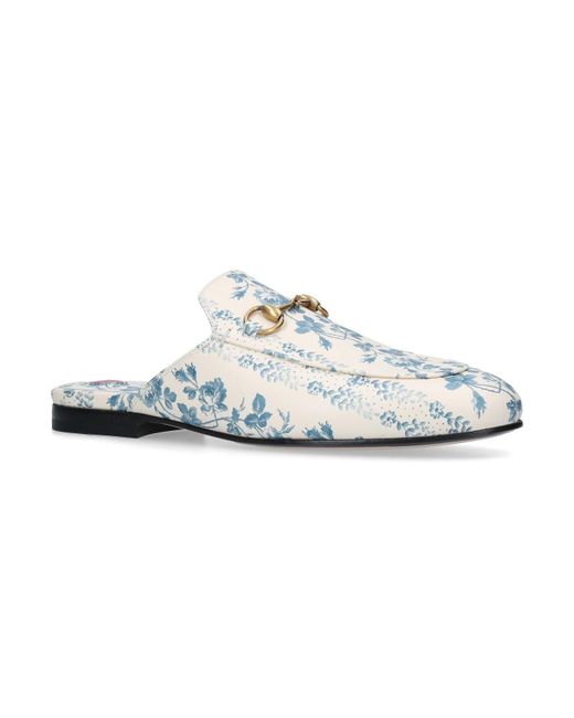 Gucci Blue Floral Print Princeton Slippers
