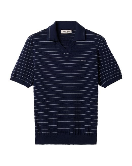 Miu Miu Blue Cotton Stripe Polo Sweater