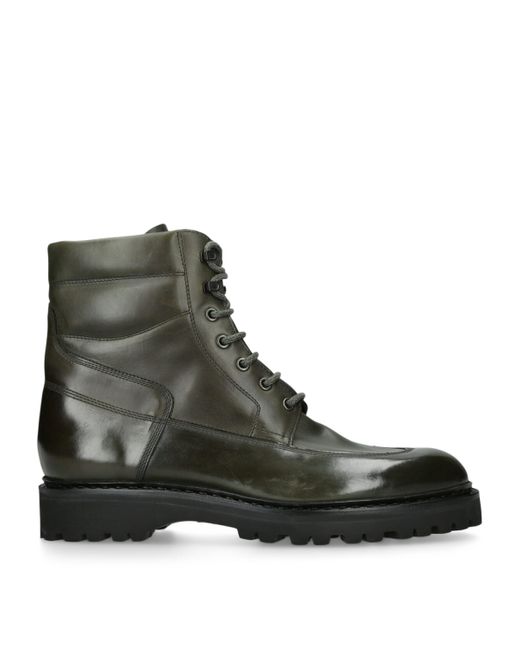 John Lobb Black Leather Peak Boots for men