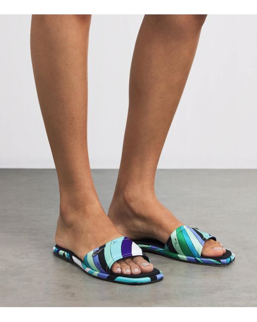 Emilio Pucci Blue Silk Printed Yummy Slides