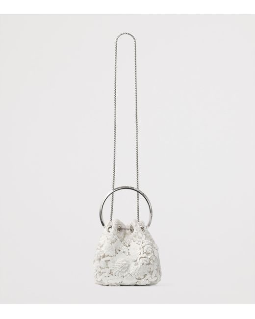Jimmy Choo White Embellished Lace Bon Bon Top-Handle Bag