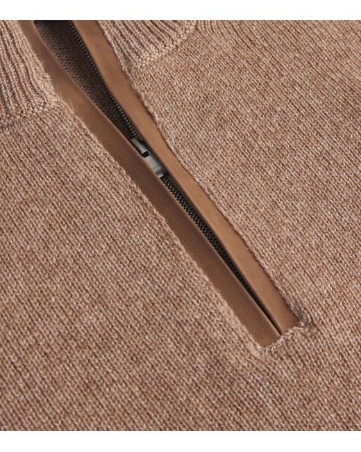 Agnona Brown Cashmere Quarter-Zip Sweater for men