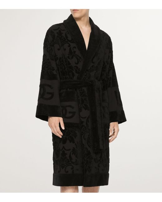 Dolce & Gabbana Black Terry Cotton Dg Robe