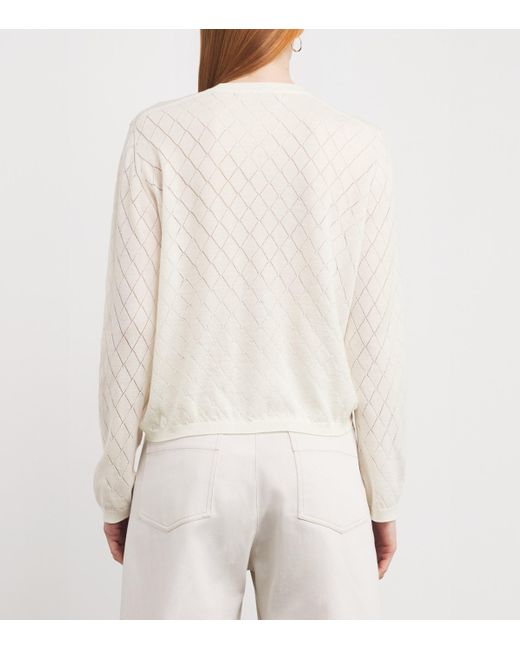 Johnstons White Superfine Merino Wool Argyle Cardigan