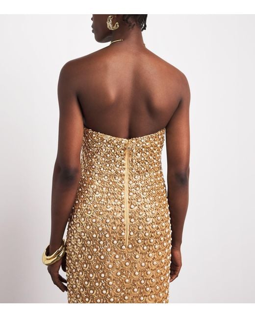 Carolina Herrera Natural Embellished V-Neck Gown
