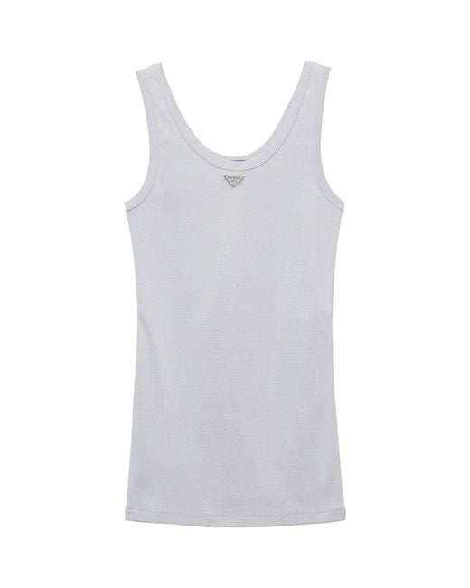 Prada White Cotton Ribbed Tank Top