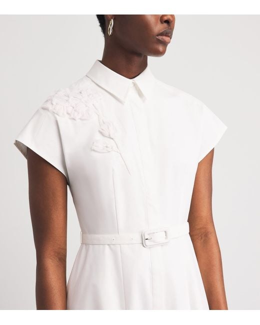 Huishan Zhang White Floral Appliqué Maddalena Midi Dress