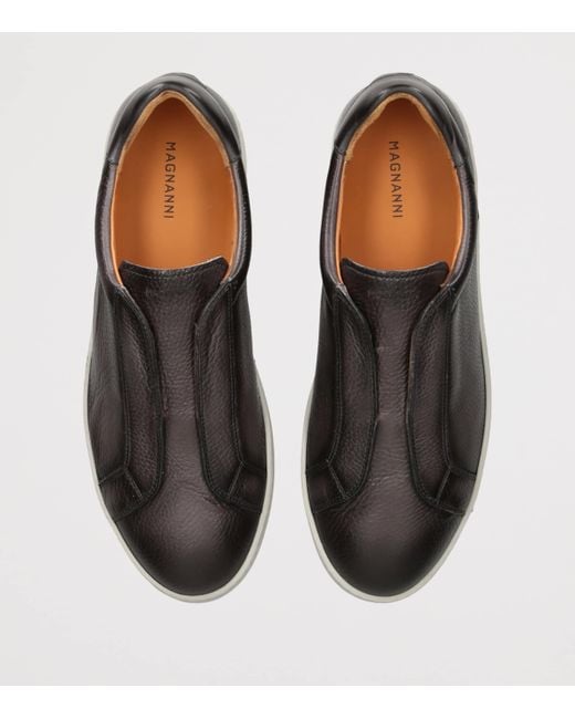 Magnanni Shoes Brown Leather Laceless Sneakers for men