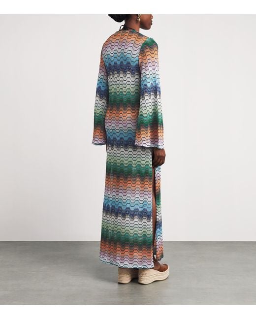 Missoni Blue Metallic Zigzag Kaftan Maxi Dress
